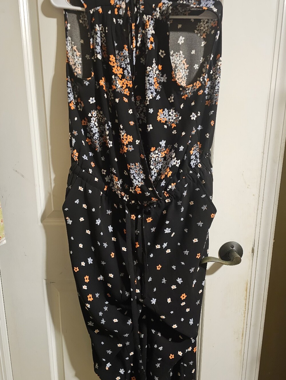 LOFT Black Floral Sleeveless Drawstring Jumpsuit